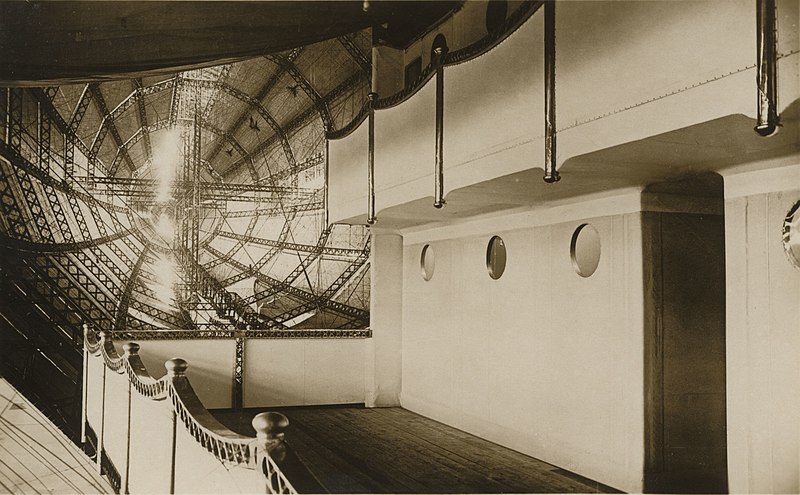 A view from the passenger lounge of the R100 (Howden Aerodrome) airship, 1933