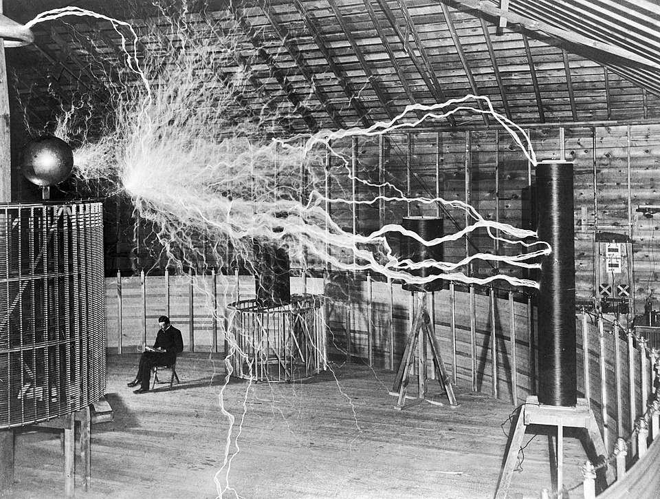 Nikola Tesla in Colorado Springs lab, 1899 publicity photo
