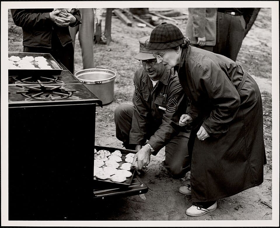 Cooking biscuits, Civil Defense, 1954