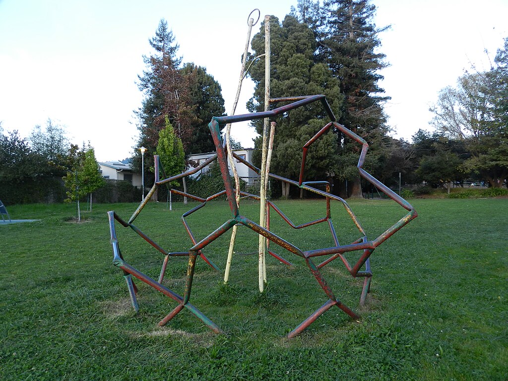 Jungle gym (Amateur jungle gym, built during the People's Park Era, Ohlone Park, Hearst Avenue, Berkeley, California)