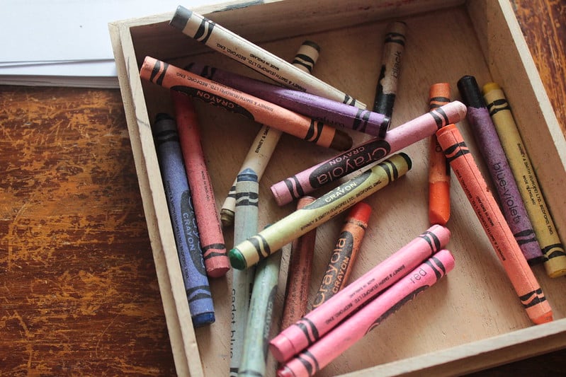 Vintage Crayola crayon box with crayons