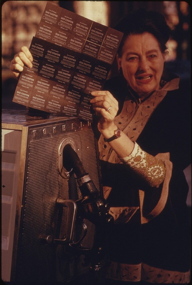 Printed Gas Coupons for Official City Cars During the Fuel Crisis. A City Commissioner Shows the Coupons That Were Used in February, 1974. Each Coupon Allowed Five Gallons at City Pumps Only.