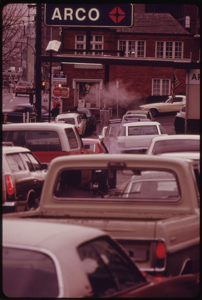Solid Lines Of Cars Such As This Scene In Portland, Resulted In A First-Come, First-Served Limit Of Five Gallons Per Customer Shortly Thereafter Oregon Went To A System Of Dispensing Gas According To License Numbers (December 1973)