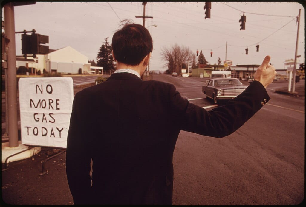 The Gas Shortage in the Pacific Northwest During December 1973 Had Even Suited Businessmen Hitch-Hiking in Places Like Beaverton (12-1973)