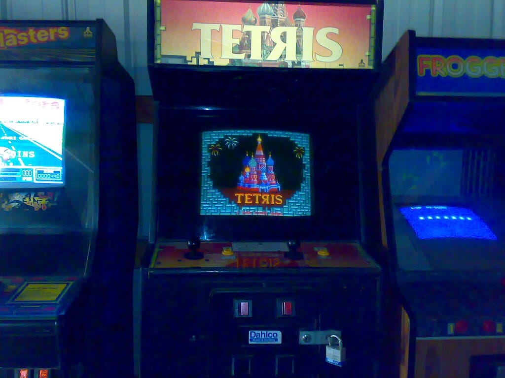8-bit, original Tetris arcade game (1980s video game arcade)
