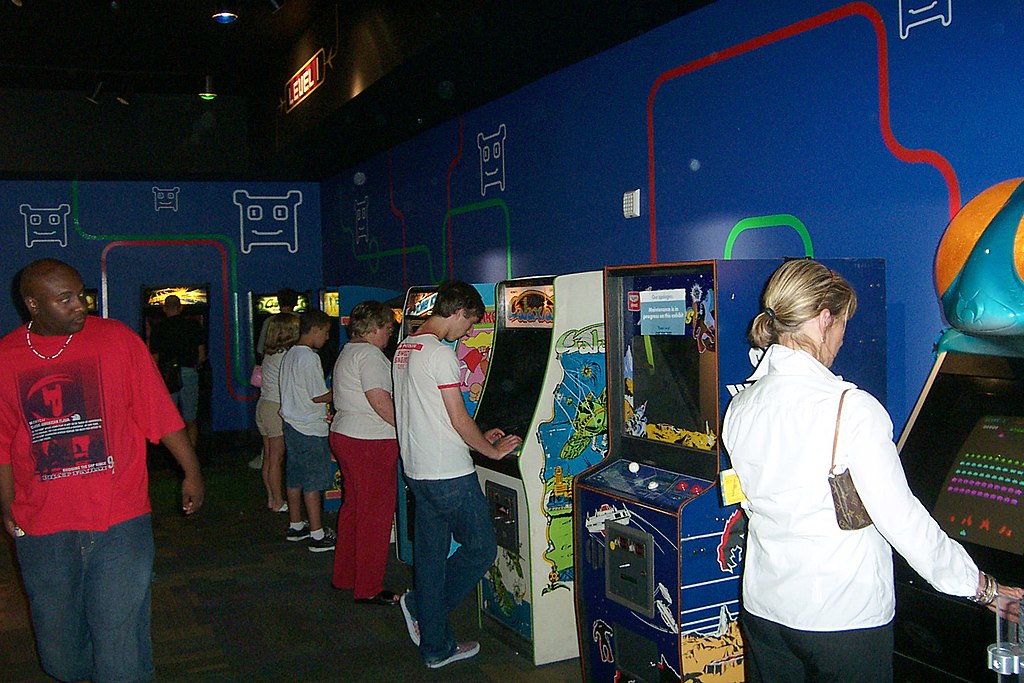 An arcade of several video game machines from the 1980's