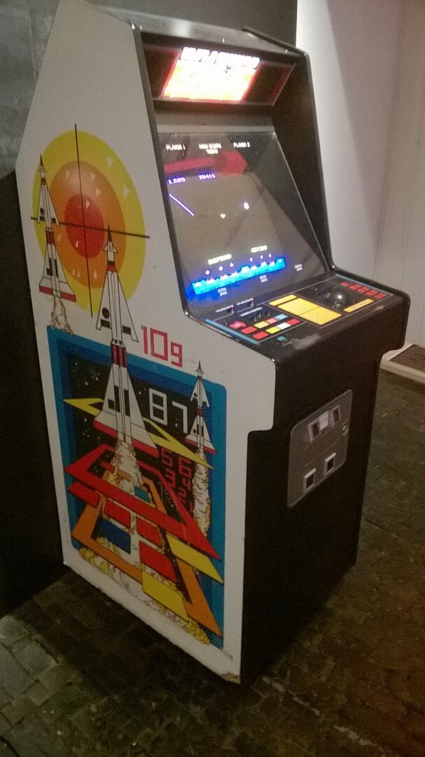 Missile Command arcade cabinet in Rupriikki Media Museum exhibition. (1980 video arcade game)