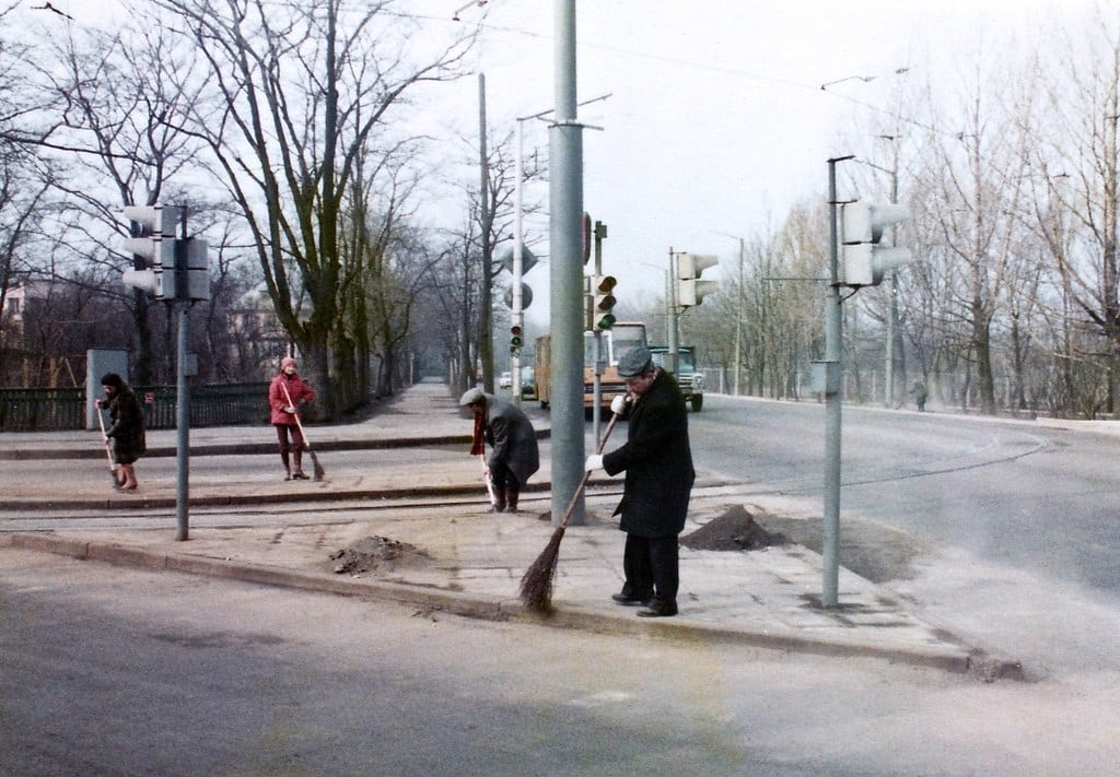 Street cleaner at work, Tallinn, early 1980s