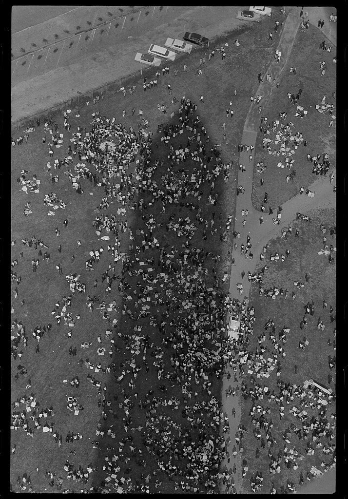 Aerial view of marchers in the shadow of the Washington Monument at the March on Washington, 1963 (1963 Aug. 28)