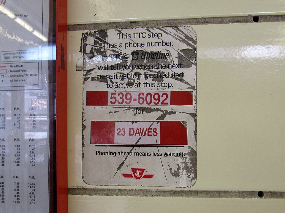 TTC's Timeline service sign: discontinued, not Y2K compliant
