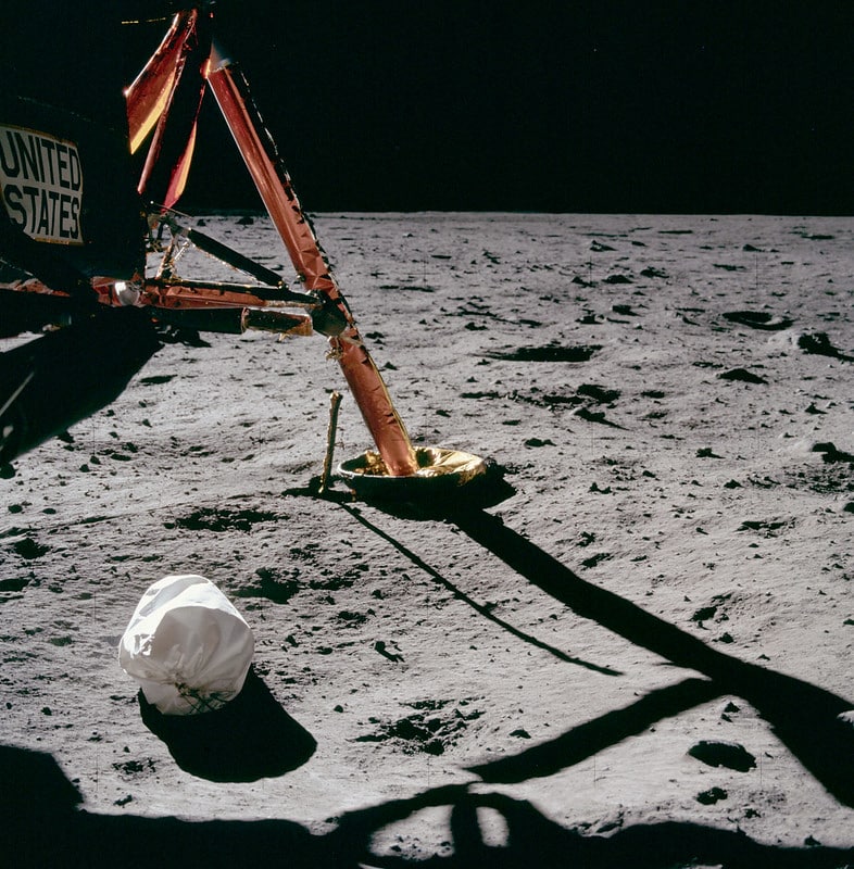 Apollo 11 first photo by Neil Armstrong after setting foot on Moon