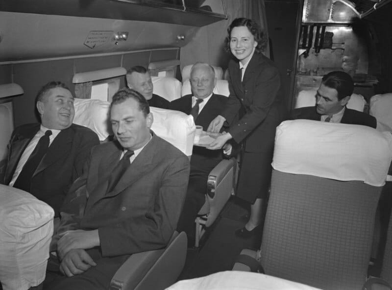 Aero Ltd's flight attendant serving in the 1950s