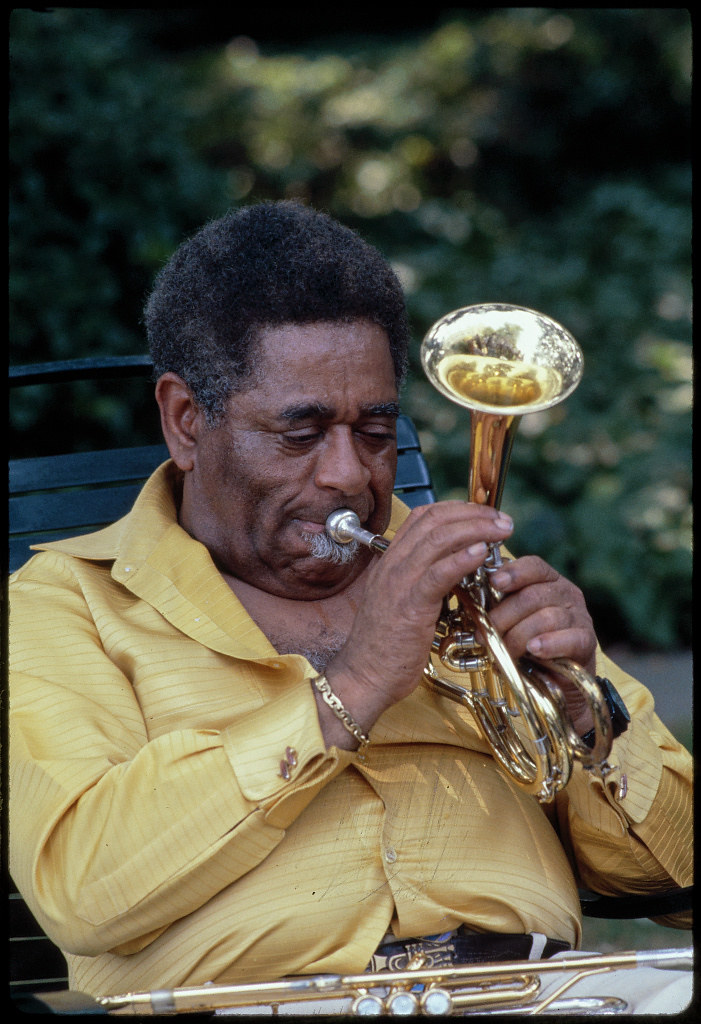 Dizzy Gillespie Playing Trumpet Outdoors (ca. 1979)