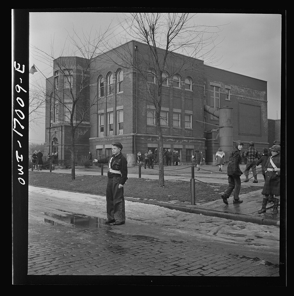 Blue Island, Illinois. Bobby Senise is on the student safety patrol at school (1943 Feb.)