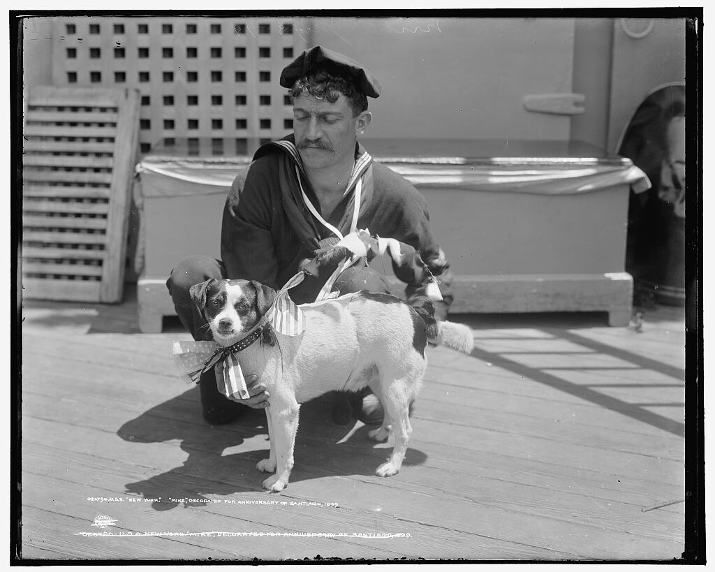 U.S.S. New York, Mike, decorated for anniversary of Santiago (1899 July 3)
