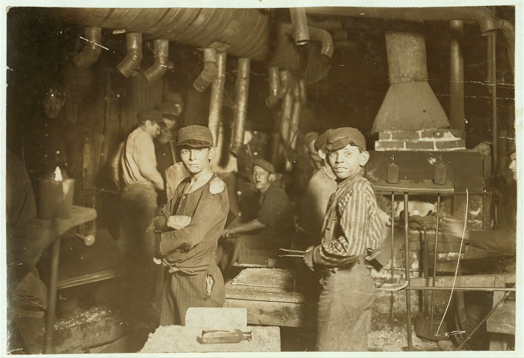 Young glass workers at midnight, Indiana
