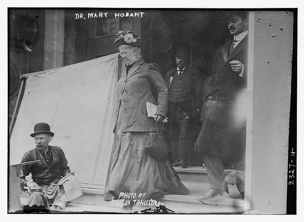 Dr. Mary Hobart exiting a building