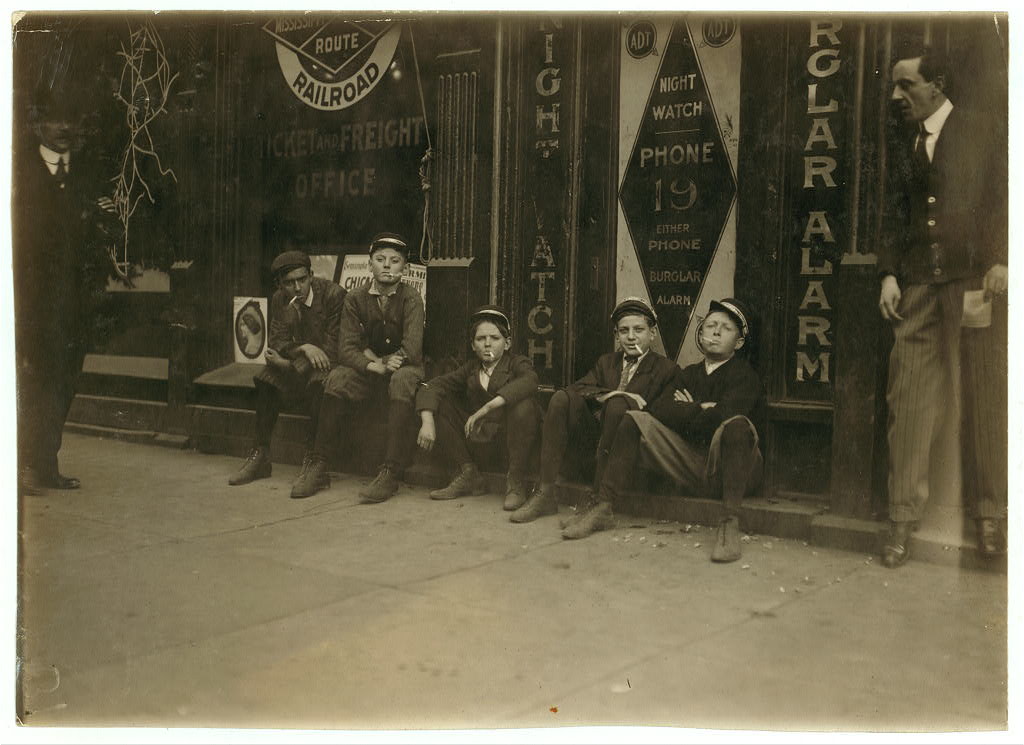 A.D.T. Boys. ‘They all smokes.’ Location: Birmingham, Alabama. (1910 November)