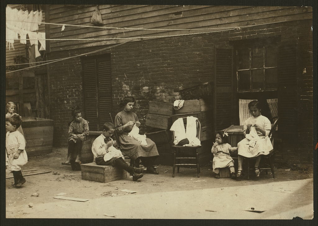 Children do crochet work in Somerville