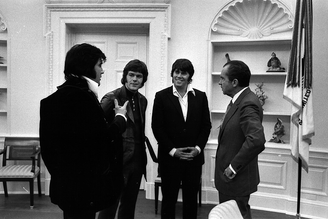 President Richard M. Nixon meeting Elvis Presley and two of his associates, Jerry Schilling and Sonny West, December 21, 1970