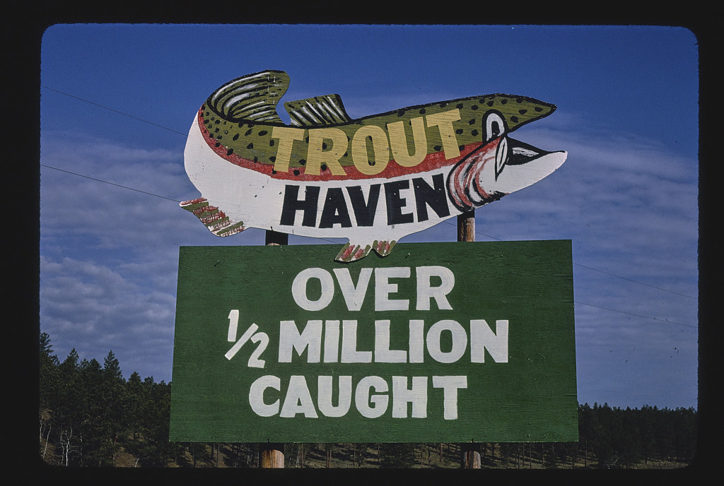 Trout Haven billboard, Route 385, Black Hills, South Dakota (1980)