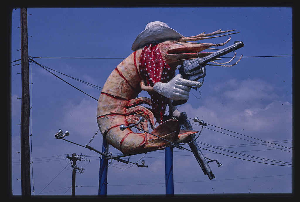 Christie's Restaurant sign, cowboy shrimp, Houston, Texas (1983)