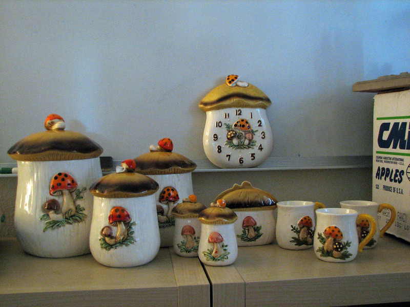 Stoneware mushroom kitchen set from the 70s
