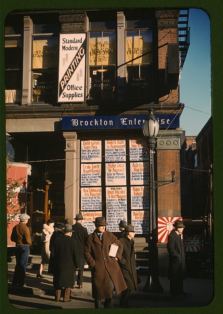 Street-corner newspaper headlines, Brockton Enterprise, 1940
