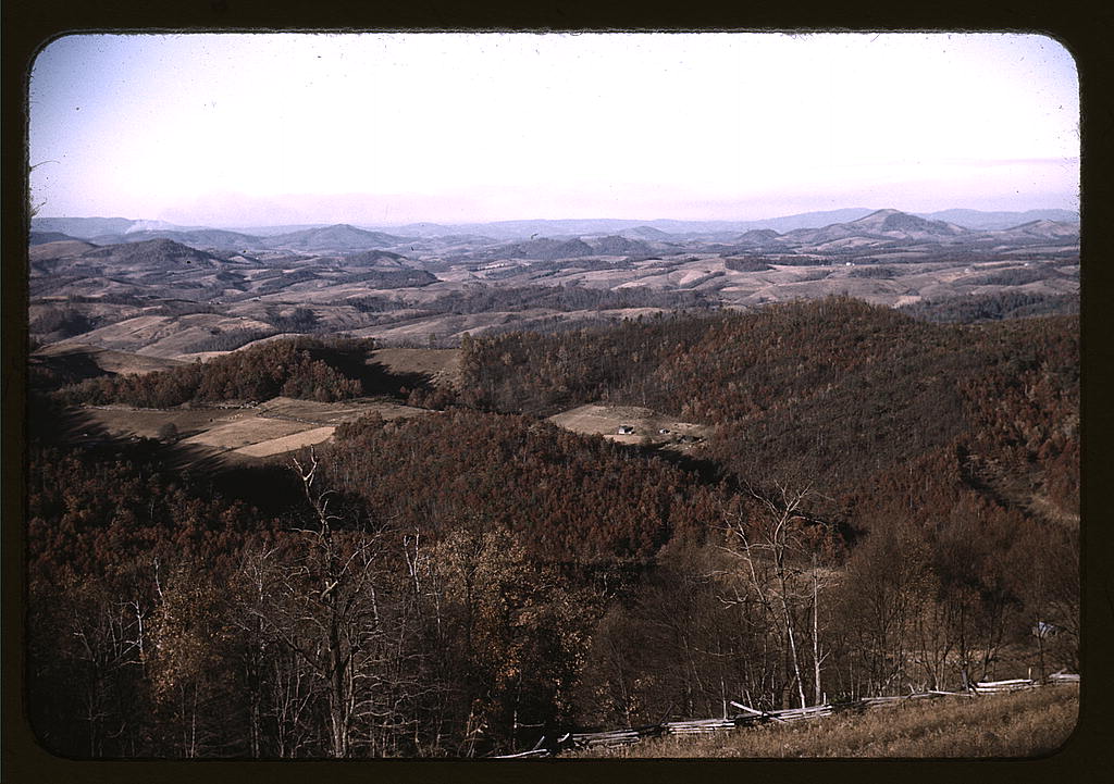 View of fields and wooded foothills from the Skyline Drive, Virginia (ca. 1940)