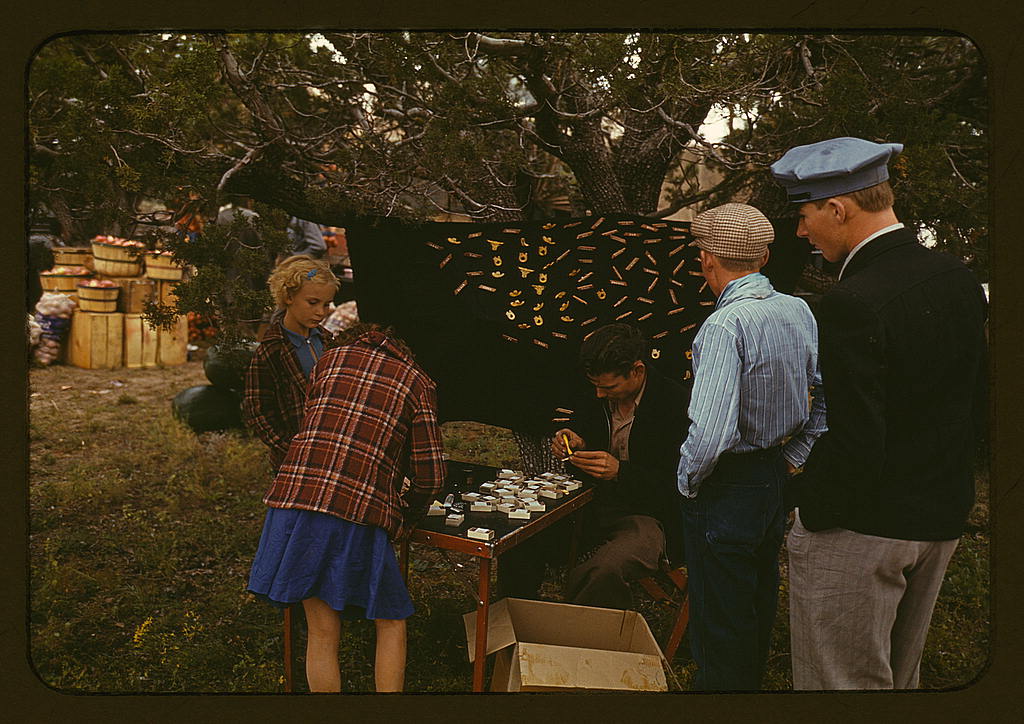 Initial pin souvenirs at the Pie Town, New Mexico Fair (1940 Oct.)