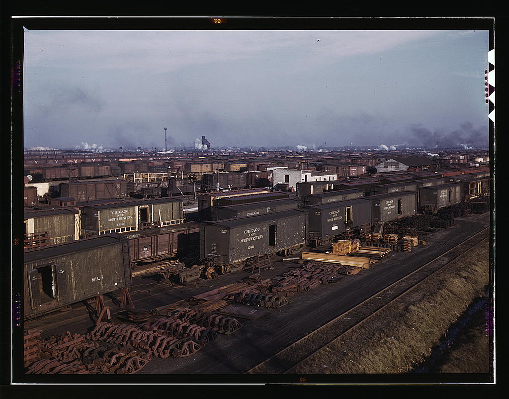 Freight cars being maneuvered in a Chicago and Northwestern railroad yard, Chicago, Ill. (1942 Dec.)