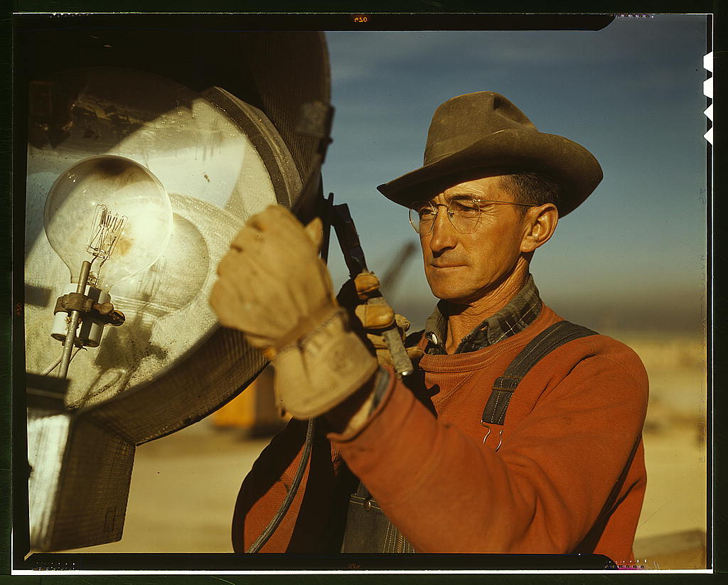 Floodlights for steel plant construction in Utah, 1942