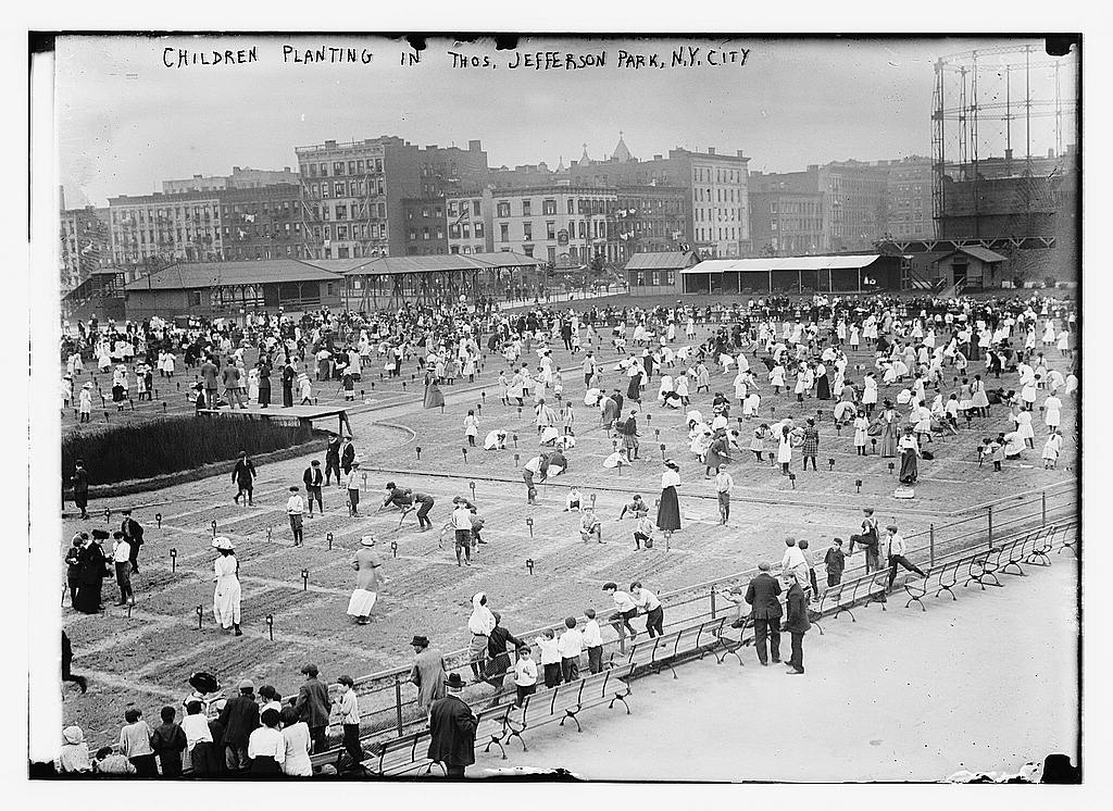 Children planting in Jefferson Park, NYC