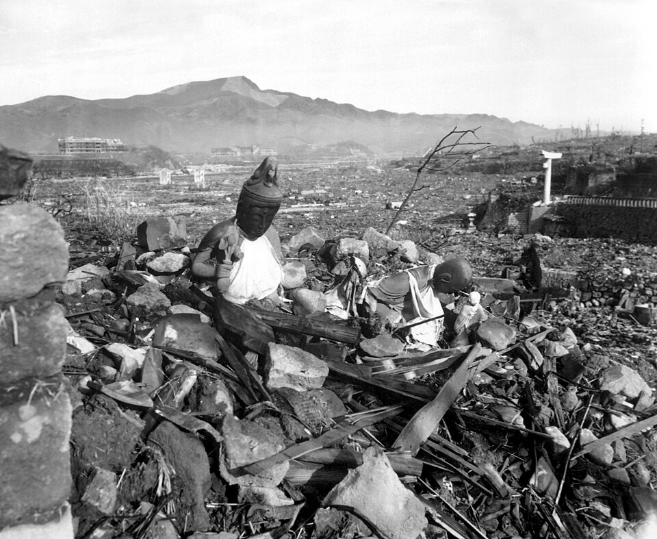 Damaged religious statues, Nagasaki, 1945