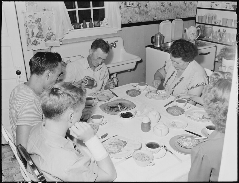 The Fain family eats breakfast, Wheelwright, Kentucky.