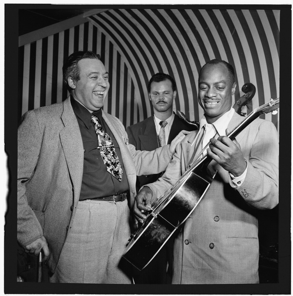 Hugues Panassié and Tiny Grimes pose together, New York, ca. 1946-1948