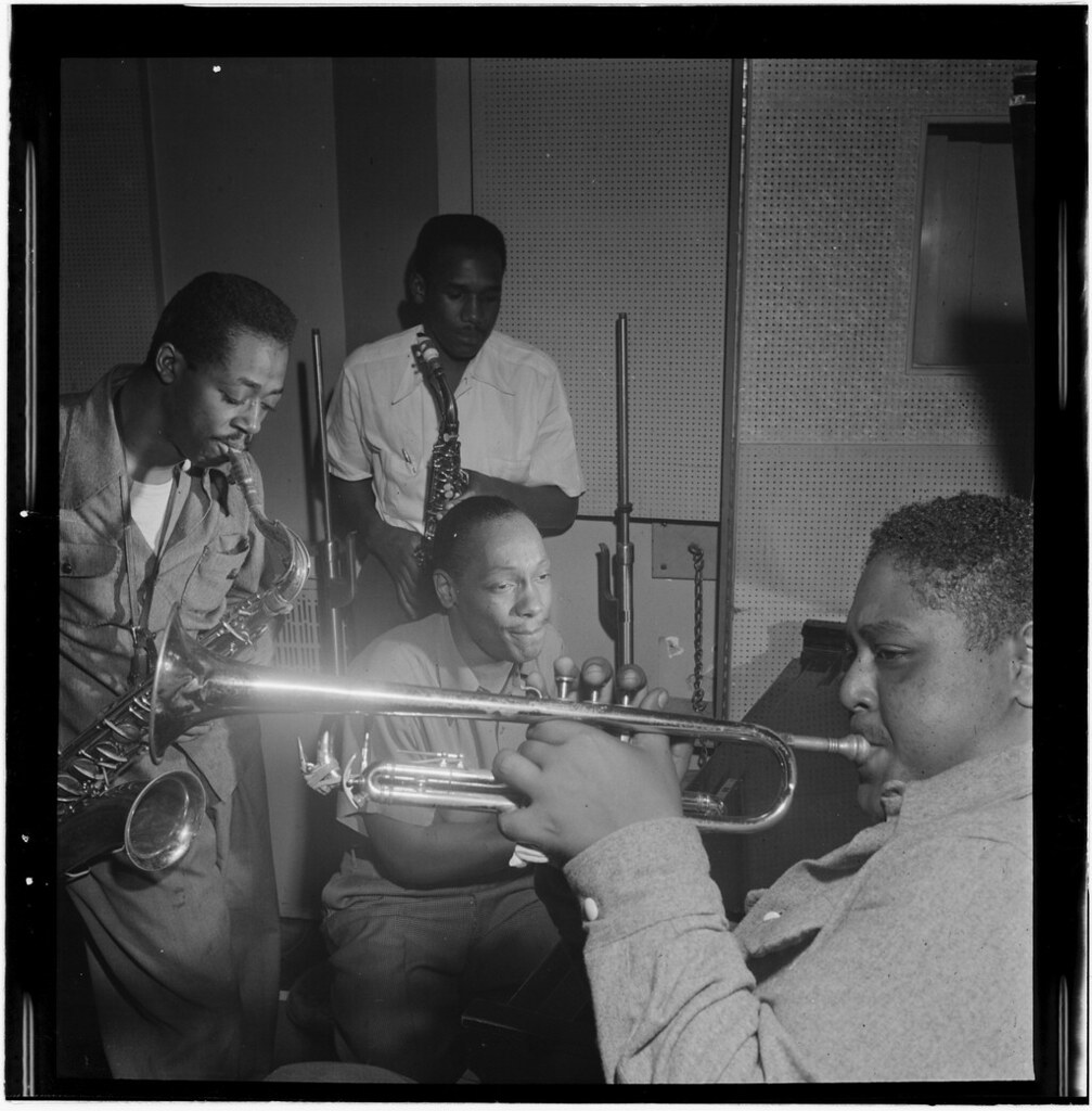 Portrait of Fats Navarro, Charlie Rouse, Ernie Henry, and Tadd Dameron, New York, ca. 1946-1948