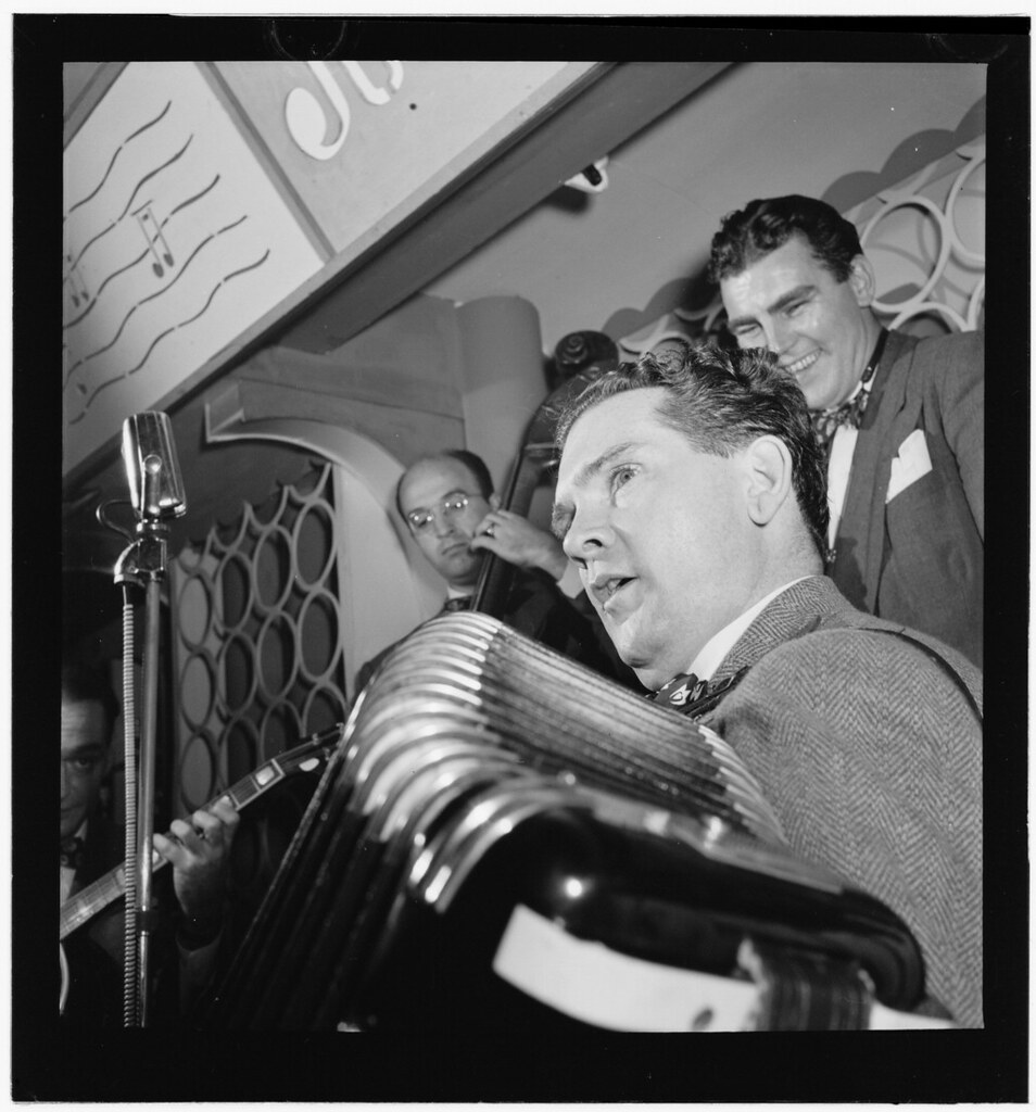 Joe Mooney, Gaeton Frega, Andy Fitzgerald in joyous mood, Dixon’s Steak House, 1946