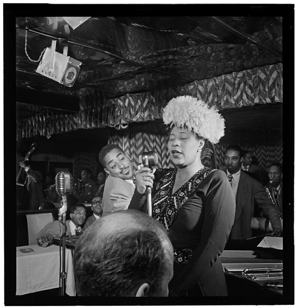 Ella Fitzgerald, Dizzy Gillespie and group at Downbeat, NYC, 1947