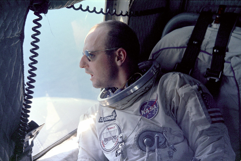 Charles 'Pete' Conrad in helicopter after Gemini 5