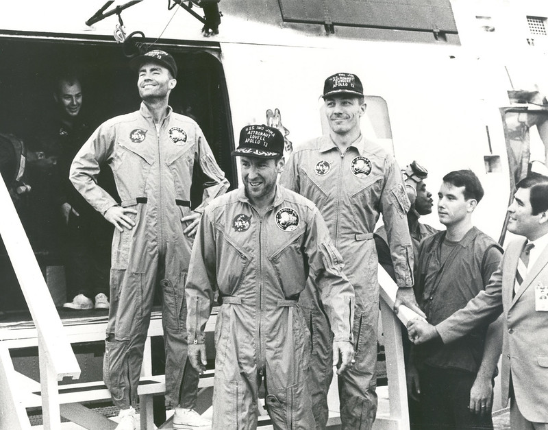 Apollo 13 astronauts board USS Iwo Jima