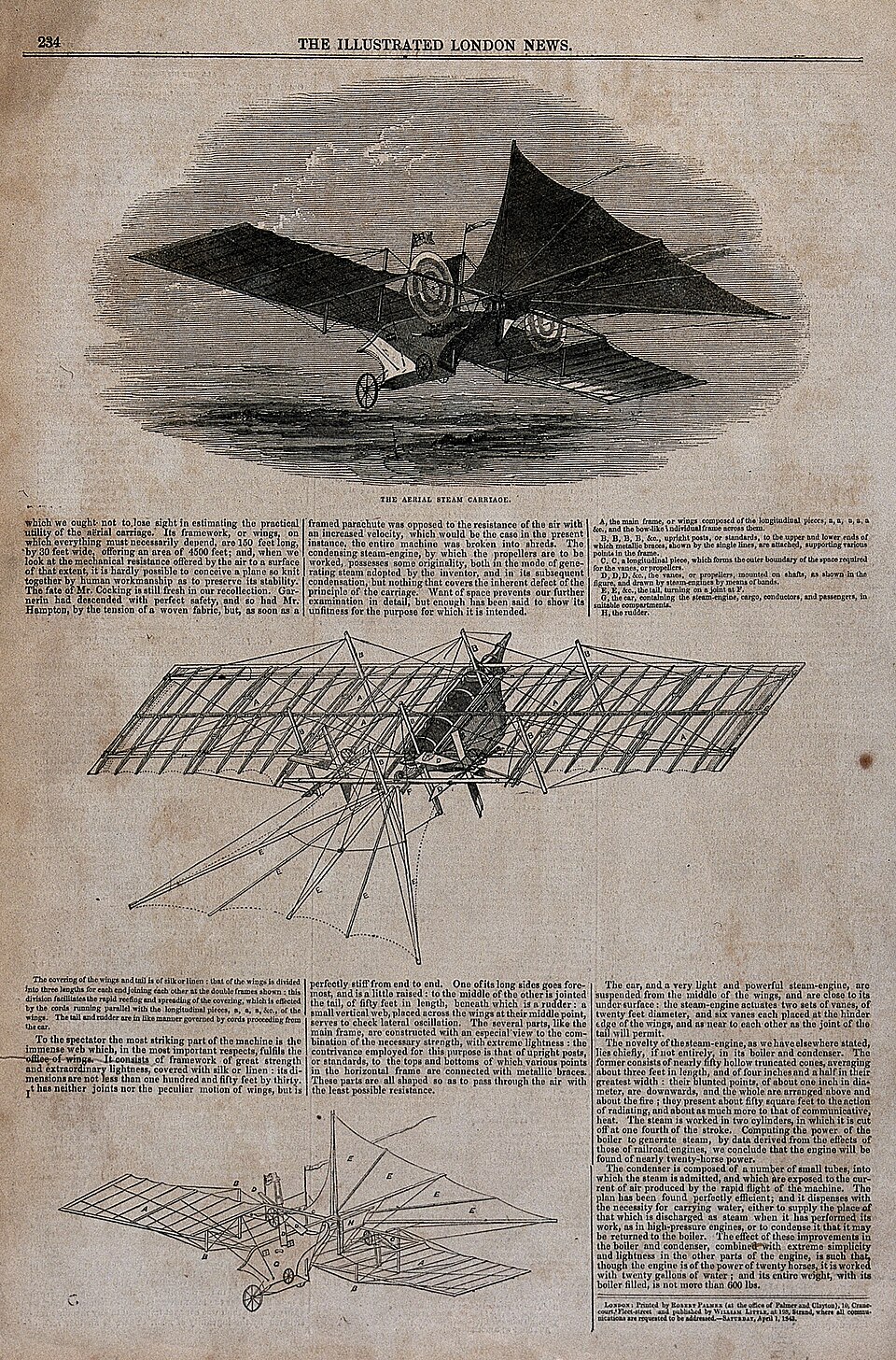 Wood engraving of a Victorian flying contraption