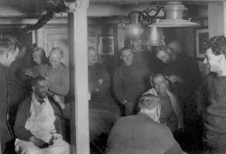 Crew getting haircuts on Endurance