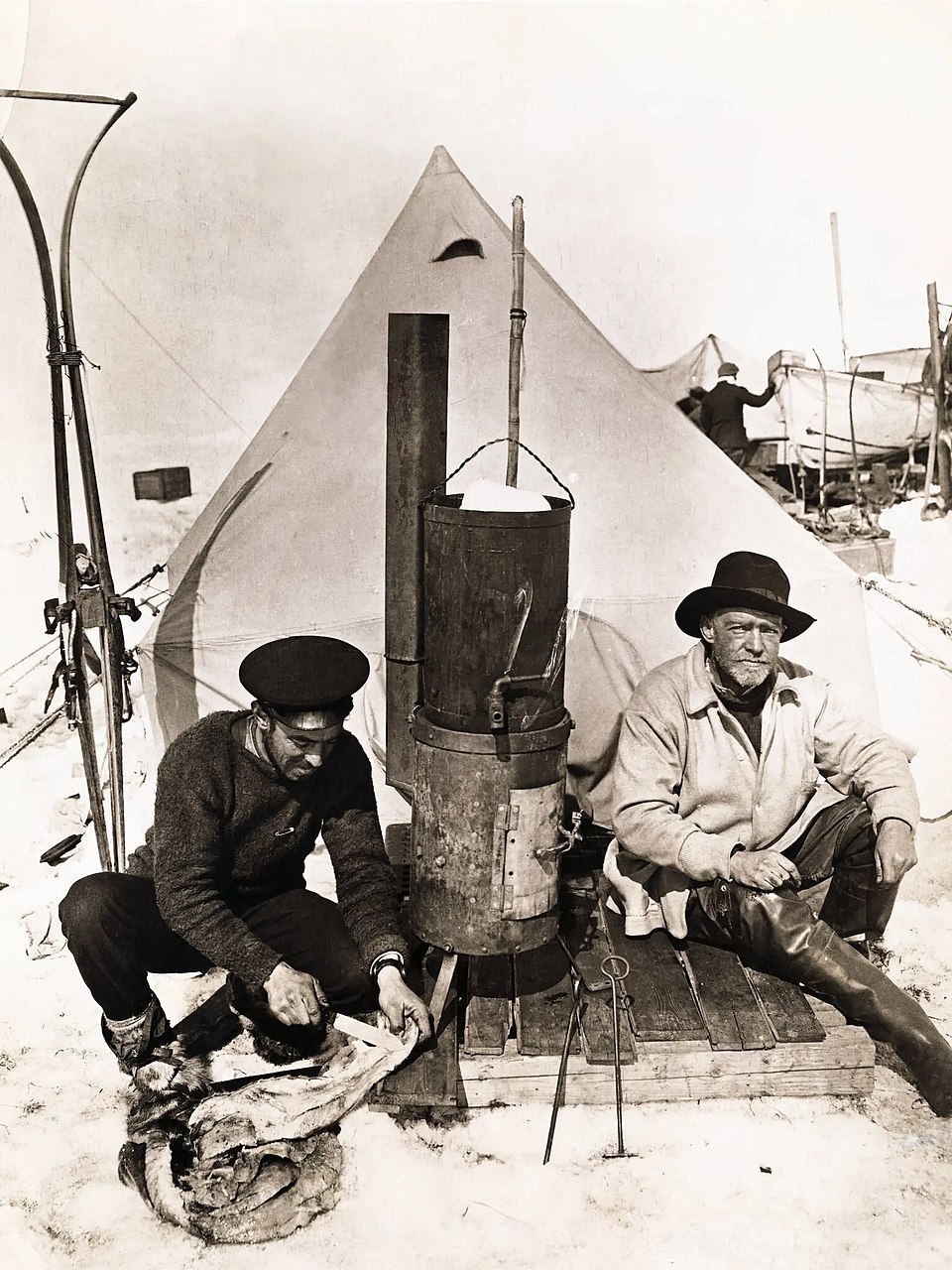 Frank Hurley and Ernest Shackleton at camp